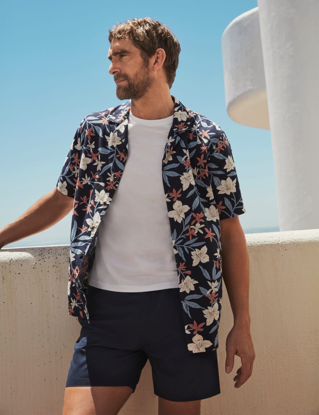 Easy Iron Linen Blend Hawaiian Printed Shirt