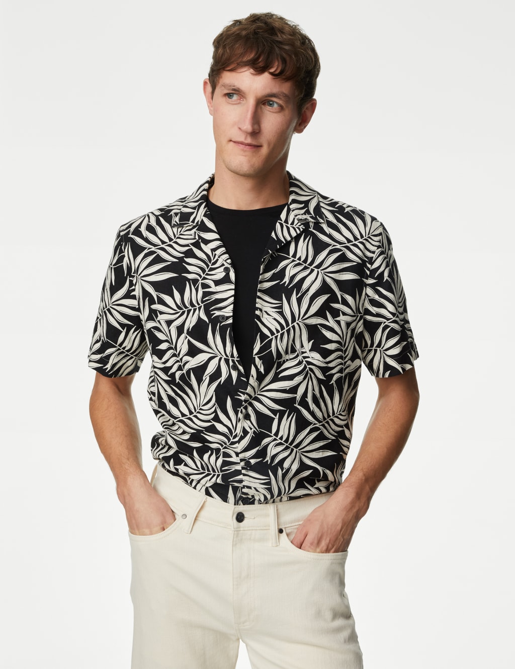 Easy Iron Linen Blend Hawaiian Printed Shirt