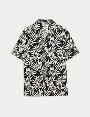 Easy Iron Linen Blend Hawaiian Printed Shirt