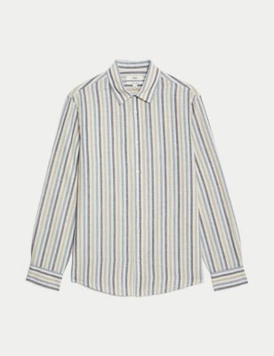 Easy Iron Cotton Linen Blend Striped Shirt