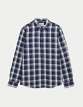 Easy Iron Cotton Linen Blend Check Shirt