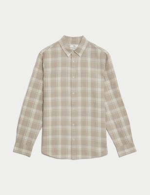 Easy Iron Cotton Linen Blend Check Shirt