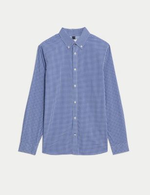 Easy Iron Cotton Stretch Gingham Oxford Shirt