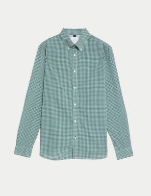 Easy Iron Cotton Stretch Gingham Oxford Shirt
