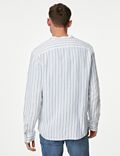 Linen Rich Striped Grandad Collar Shirt