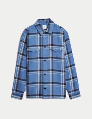 

Mens M&S Collection Cotton Rich Check Double Faced Overshirt - Blue Mix, Blue Mix