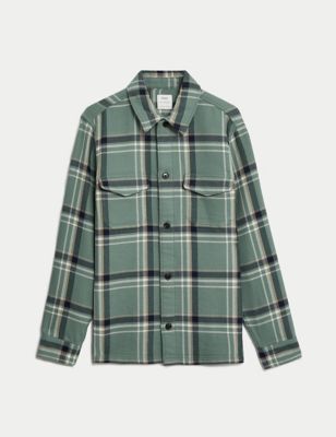 

Mens M&S Collection Cotton Rich Check Double Faced Overshirt - Sage Mix, Sage Mix