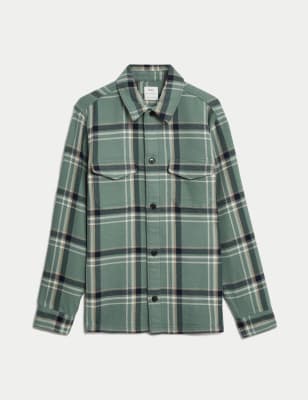 Cotton Rich Check Double Faced Overshirt | M&S DE