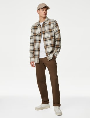 

Mens M&S Collection Cotton Rich Check Double Faced Overshirt - Neutral, Neutral