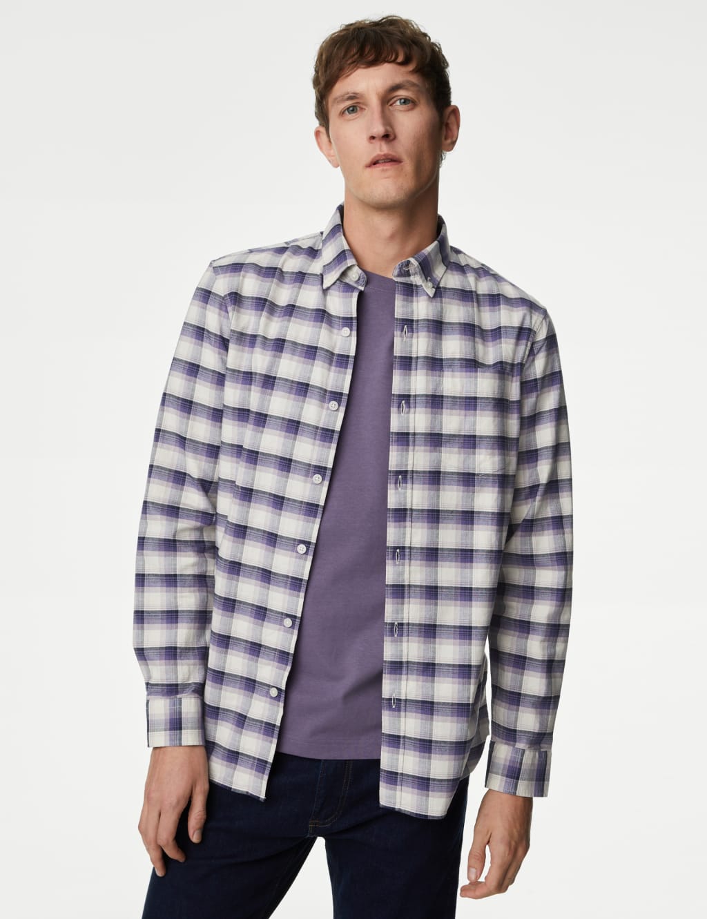 Easy Iron Pure Cotton Check Oxford Shirt image 1