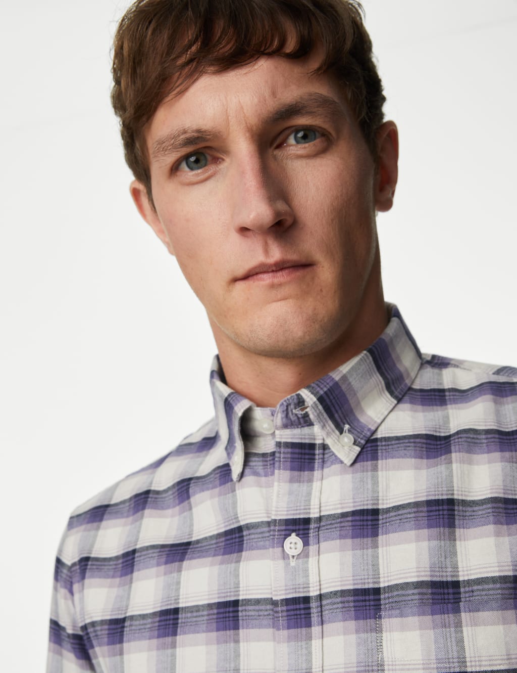 Easy Iron Pure Cotton Check Oxford Shirt image 4