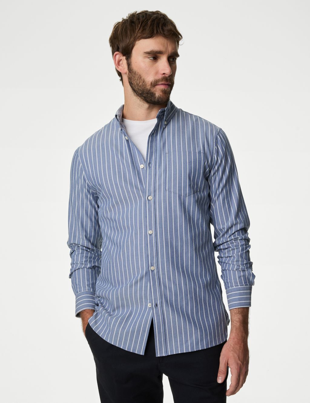 Cotton Rich Twill Striped Oxford Shirt