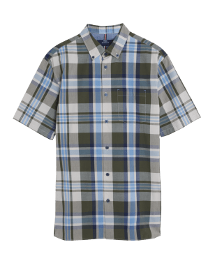 

Mens M&S Collection Hemd aus reiner Baumwolle mit Karomuster - Khaki Mix, Khaki Mix