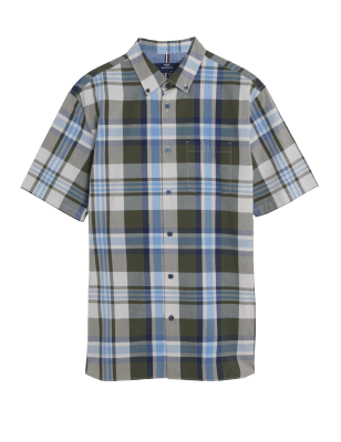 

Mens M&S Collection Pure Cotton Check Shirt - Khaki Mix, Khaki Mix