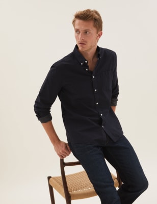 

Mens M&S Collection Hemd aus reiner Baumwolle mit Punktmuster - Navy, Navy