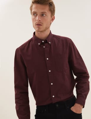 

Mens M&S Collection Pure Cotton Polka Dot Shirt - Burgundy, Burgundy