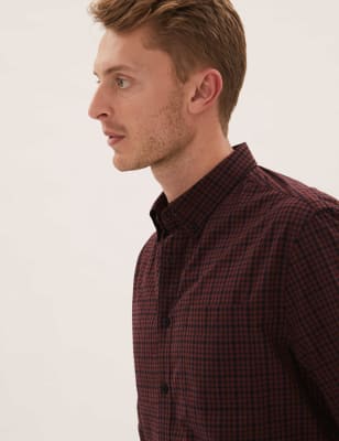 

Mens M&S Collection Pure Cotton Check Shirt - Copper Tan, Copper Tan