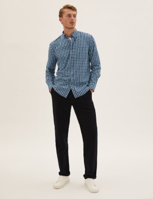 

Mens M&S Collection Pure Cotton Check Shirt - Light Blue, Light Blue