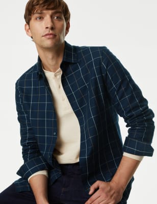 

M&S Collection Camisa de franela cepillada con algodónMens - Navy Mix, Navy Mix