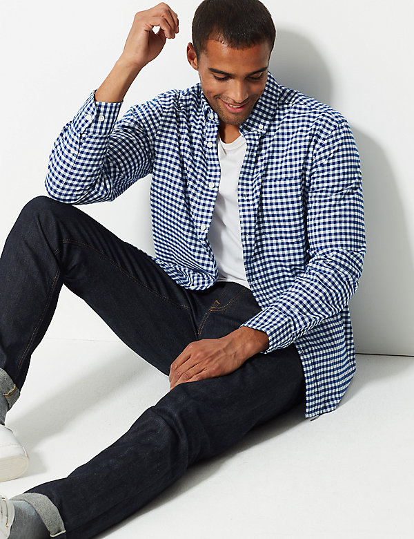 Pure Cotton Checked Oxford Shirt - NZ
