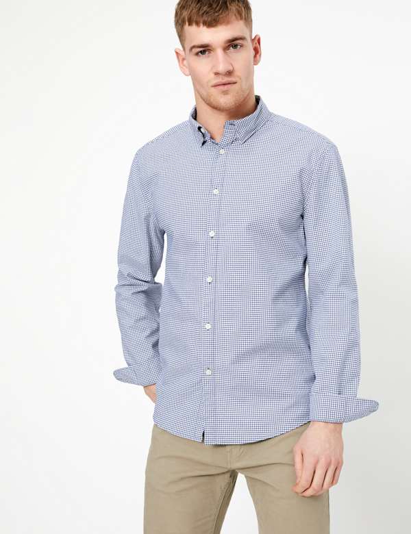 Cotton Stretch Check Oxford Shirt