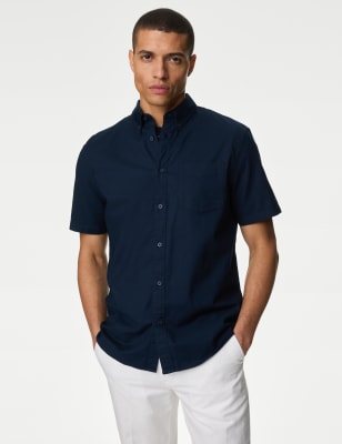 Marks And Spencer Mens M&S Collection Pure Cotton Oxford Shirt - Navy, Navy