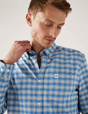 

Mens M&S Collection Pure Cotton Gingham Check Oxford Shirt - Blue Mix, Blue Mix