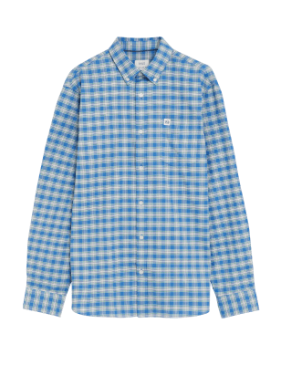 

Mens M&S Collection Pure Cotton Gingham Check Oxford Shirt - Blue Mix, Blue Mix