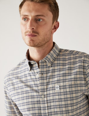 

M&S Collection Camisa Oxford 100% algodón de vichyMens - Sand Mix, Sand Mix