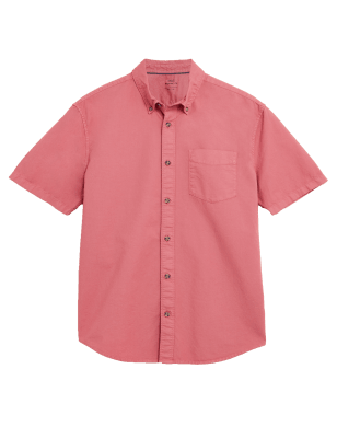 

Mens M&S Collection Pure Cotton Garment Dyed Oxford Shirt - Bright Coral, Bright Coral