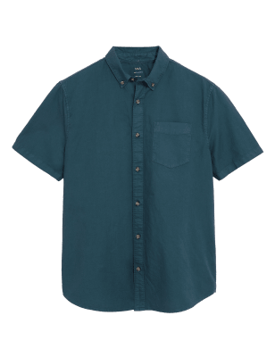 

Mens M&S Collection Pure Cotton Garment Dyed Oxford Shirt - Bright Blue, Bright Blue