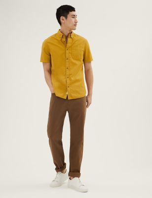 Mens M&S Collection Pure Cotton Garment Dyed Oxford Shirt - Dark Gold, Dark Gold