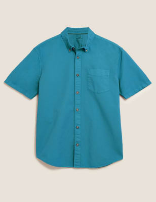 

Mens M&S Collection Pure Cotton Garment Dyed Oxford Shirt - Bright Jade, Bright Jade