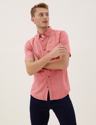 

Mens M&S Collection Pure Cotton Garment Dyed Oxford Shirt - Bright Coral, Bright Coral