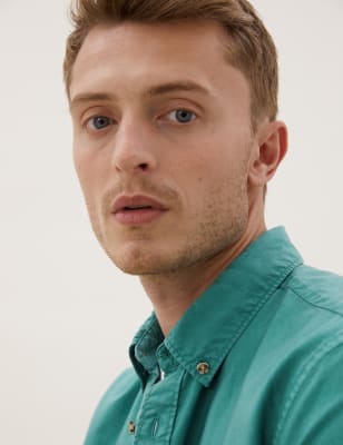 

Mens M&S Collection Oxford-Hemd aus reiner Baumwolle mit Stückfärbung - Bright Jade, Bright Jade