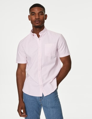 

M&S Collection Camisa Oxford 100% algodón de rayasMens - Medium Pink, Medium Pink