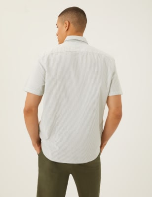

Mens M&S Collection Pure Cotton Striped Oxford Shirt - Green, Green