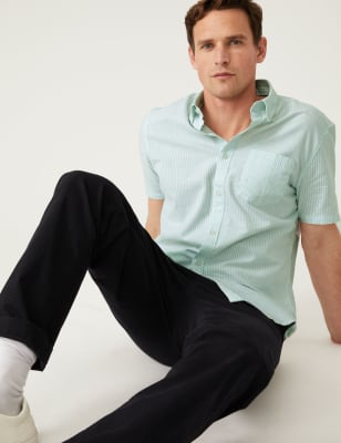 

M&S Collection Camisa Oxford 100% algodón de rayasMens - Bright Green, Bright Green
