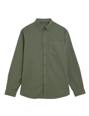 

Mens M&S Collection Pure Cotton Garment Dyed Oxford Shirt - Khaki, Khaki