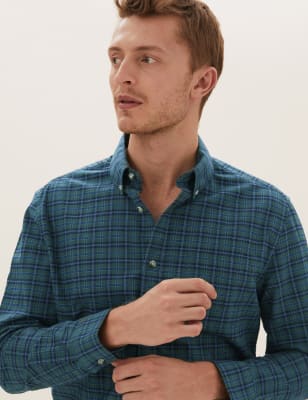  Chemise Oxford 100 % coton à carreaux - Green Mix