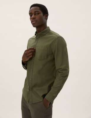 

Mens M&S Collection Pure Cotton Garment Dyed Oxford Shirt - Olive, Olive