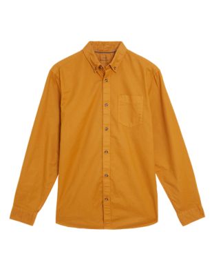 

Mens M&S Collection Pure Cotton Garment Dyed Oxford Shirt - Golden Tan, Golden Tan