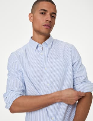 White and light blue striped pure cotton shirt | Belvest