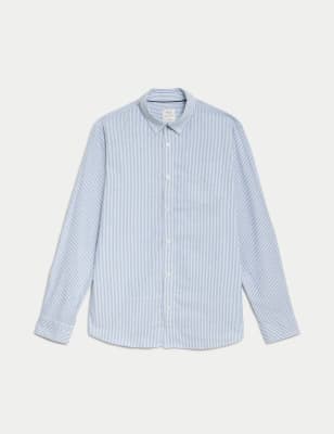 

M&S Collection Camisa Oxford 100% algodón de rayasMens - Light Blue, Light Blue