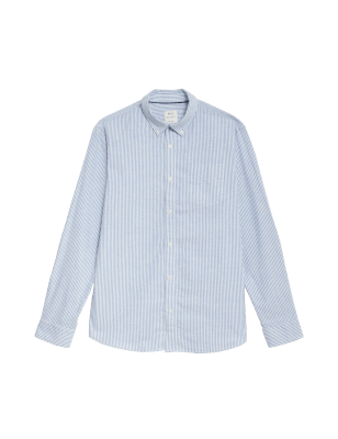 

Mens M&S Collection Gestreiftes Oxford-Hemd aus reiner Baumwolle - Light Blue, Light Blue
