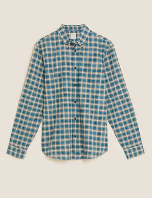 M&S Mens Pure Cotton Check Oxford Shirt