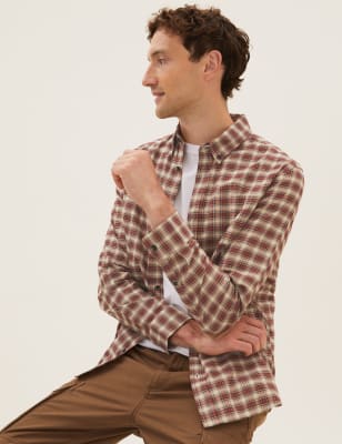 

M&S Collection Camisa Oxford 100% algodón de cuadrosMens - Burnt Orange, Burnt Orange