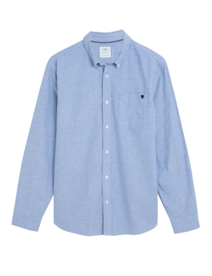 

Mens M&S Collection Pure Cotton Heart Graphic Oxford Shirt - Blue Mix, Blue Mix
