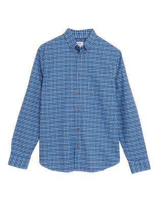 

Mens M&S Collection Pure Cotton Check Oxford Shirt - Light Blue, Light Blue