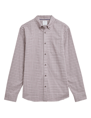 

Mens M&S Collection Pure Cotton Check Oxford Shirt - Dusty Pink, Dusty Pink